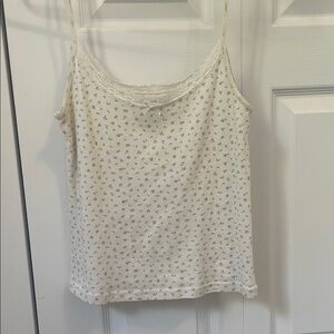Brandy Melville green floral cream lace bow skylar tank